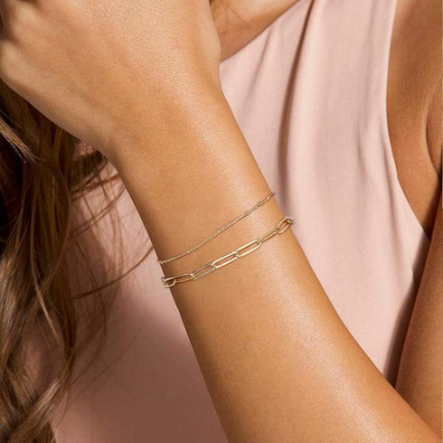 Dainty Gold Bracelets for Women, 14K Gold Plated Adjustable Layered Bracelet Cute Evil Eye Oval Chain Pearl Bar Turtle Gold Bracelets for Women Je...