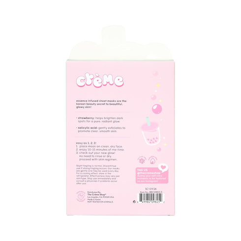 The Crème Shop Boba Bears Beary Clear Skin! Sheet Mask - Brightening, Clarifying with Strawberry Essence and Salicylic Acid for Radiant Glow and S...