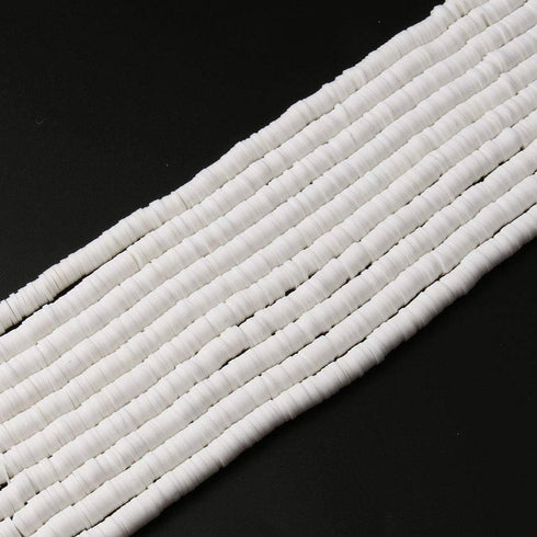 380pcs White Clay Beads Chip Strip 6mm Flat Round Polymer Disk Loose Spacer Heishi Beads for Handmade DIY Jewelry Making Bracelets Flat Polymer Cl...