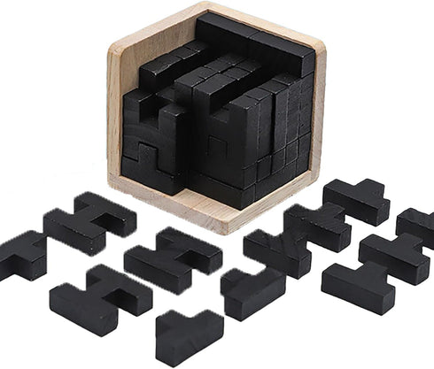 Wooden Brain Teaser Puzzle Skills Builder Shape Pieces Educational Toy for Kids and Adults (Black T and H Shape)...