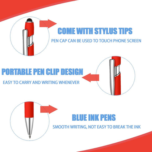 12 Pcs Blue Ink Ballpoint Pen with Stylus Tip, 1.0 mm Metal Pen Stylus Pen for Touch Screens, 2 in 1 Thank You Pen Gift for Friends, Colleagues, C...