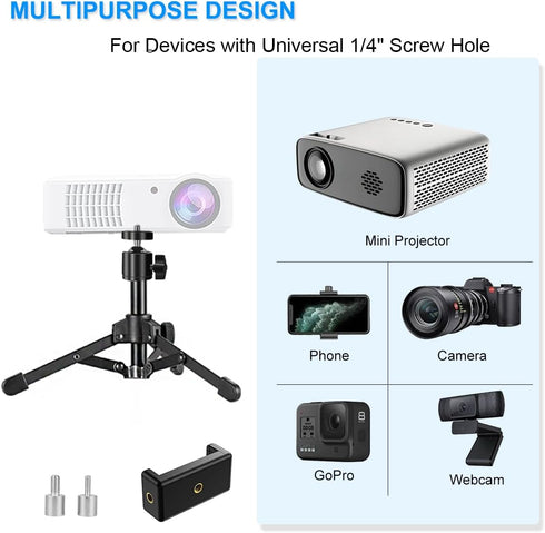 Mini Projector Stand, Table Top Mini Projector Tripod Stand with Tilt Angle Adjustable Small Tripod for Projector Mini, Cameras, DSLR, Smartphones...