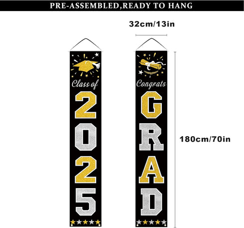 DAZONGE Graduation Decorations 2025, Black & Gold Class of Decorations 2025, Graduation Porch Banners for Any Schools or Grades Party Supplies...