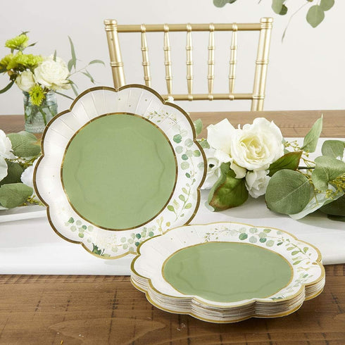 Kate Aspen Sage Green Party Decorations, Eucalyptus Floral Print 7 in. Decorative Premium Paper Plates (350 GSM weight -Set of 16) - Perfect for G...