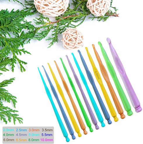 Plastic Crochet Hooks 12 pcs Different Sizes (2.0mm - 10.0mm) Crochet Needles QLRFFLJOY Colorful Crochet Hook Set DIY Yarn Weaving Tools for Scarf...