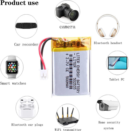 3.7V Lipo Battery 500mAh Rechargeable Lithium ion Polymer Battery 502535 Lithium Polymer ion Battery with JST Connector...