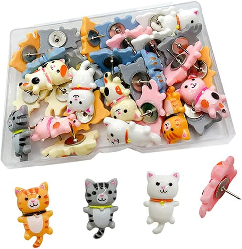 30 pcs Cute Cat Creative Push Pin Cute Decorative Thumbtacks Photo Memo Note Drawing Multi-functional Pushpin Home Office Teacher Personal Organiz...
