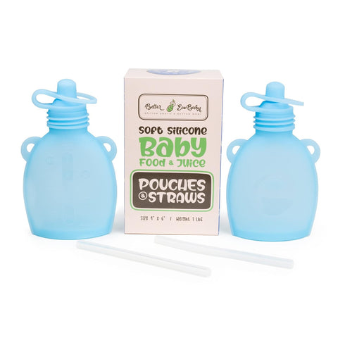 Reusable Baby Food Pouches – 5oz Leakproof Squeezy Self Feeding Toddler Sippy Cup with Straw – Freezable Silicone Breast Milk Storage Feeder Bottl...