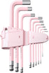 COLFULINE 9 PCS PINK Allen Key Set, Long Ball End Hex Key Set, Cr-V Allen Wrench Set for Women, Size 1.5-10mm with Colour-Coding for Best Gifts an...