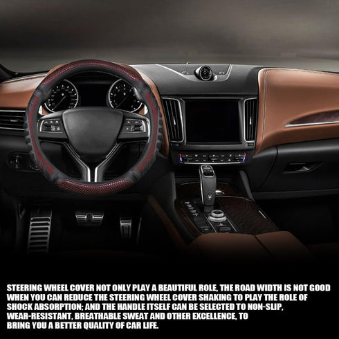 Car Steering Wheel Cover, Anti-Slip Leather Breathable Comfortable Automotive Steering Wheel Cover Protector Decoration for Men and Women, 15 Inch...