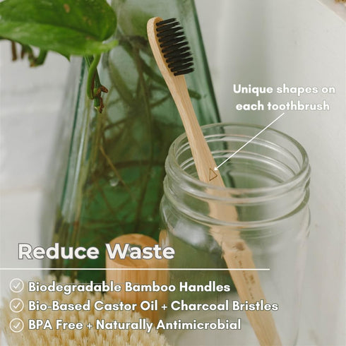 Bamboo Charcoal Toothbrush Pack, Medium Soft Bristle Brush, Charcoal Infused Bristles, Biodegradable & Eco Friendly, Sustainable Bamboo (Pack of 4...