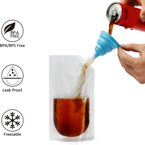 20 Pcs Liquor Flasks Cruise Pouch Reusable Sneak Travel Drinking Alcohol Flask Concealable Plastic Flasks bags with Funnel (16 oz)...