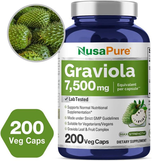 NusaPure Graviola 7,500 mg Equivalent per caps 200 Veggie (Non-GMO, Extract 20:1)...