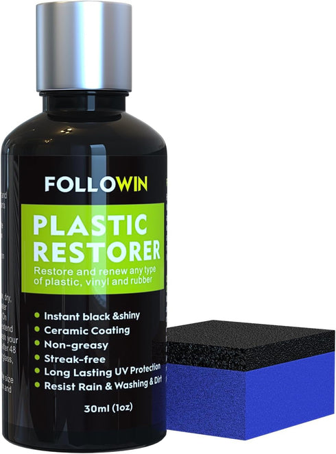 FOLLOWIN Plastic Restorer for Cars - Black Trim Restorer & Ceramic Coating, Resists Water, UV Rays, Dirt, Not a Dressing, Hydrophobic Protection, ...