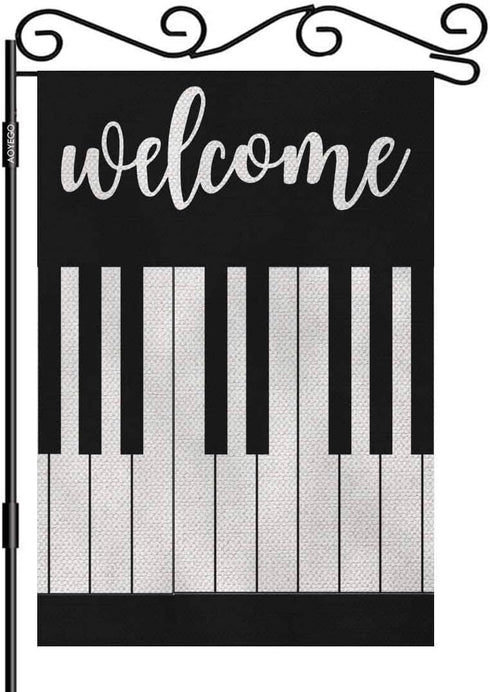 AOYEGO Welcome Garden Flag Small Vertical Double Sided 12.5 x 18 Inch Music Piano Musical Lover Burlap Yard Outdoor Decor...
