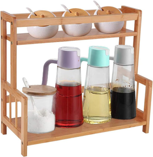 Ufine 2 Tier Bamboo Spice Rack Organizer Kitchen Countertop Storage Shelf Free Standing Holder Under Cabinet Bathroom for Various Bottles, Jars, S...