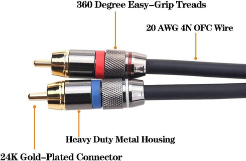 Tisino 1/4 to RCA Cable, Quarter inch TRS to RCA Audio Cable 6.35mm Stereo Jack to Dual RCA Insert Cable Y Splitter Cabl - 1.6 feet/50 cm...
