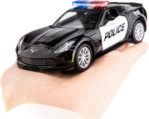 BDTCTK 1/36 Scale Corvette Police Car Model, Zinc Alloy Die-Cast Pull Back Vehicles Kid Toys for Boy Girl Gift (Corvette Police Car)...