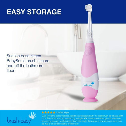 brush-baby BabySonic Infant and Toddler Electric Toothbrush for Ages 0-3 Years - Smart LED Timer and Gentle Vibration Provide a Fun Brushing Exper...
