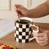 Porlien Checker Porcelain 18-ounce Mug Set of 2 with Teaspoon, Coffee Mugs Tea Cups...