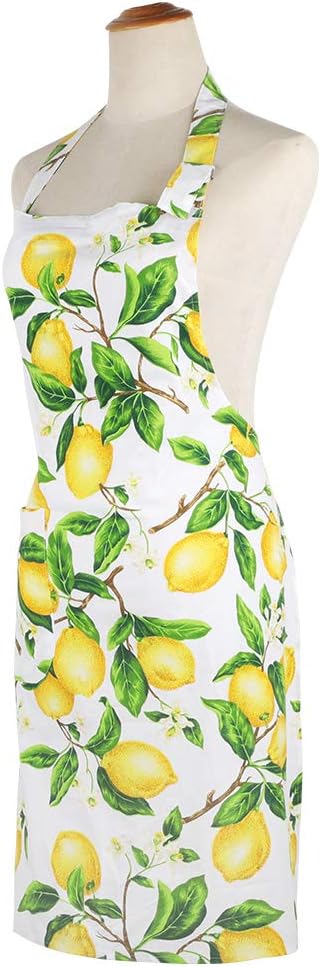 G2PLUS Cotton Kitchen Apron with Pockets, Thick Lemon Apron, Adjustable Cooking Apron for Baking, Chef Apron for Women, Men, Holiday and Xmas Gift...