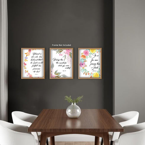 Posterizer 3 pcs-Floral Chic Bible Quotes for Christians-Religious Posters-Floral Botanical Art- Decor for Church, Sunday School Classroom- unfram...