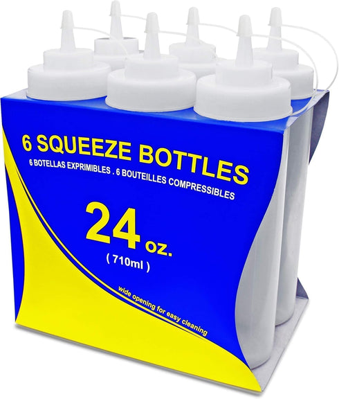 New Star Foodservice 26238 Squeeze Bottles, Plastic, Wide Mouth, 24 oz, Clear, Pack of 6...