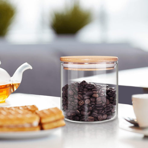 18 Oz/550 ML Glass Jar with Lid, Clear Thickened Version Glass Storage Containers with Sealed Bamboo Lid, For Coffee, Sugar, Spices, Tea, Beans, C...