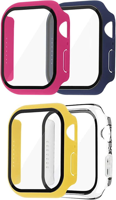 Iwatch Tempered Glass Case Cover, Series 5/6 40mm, Full Protective Waterproof Bumper Cases, Clear Film Screen Cover, “4pcs in Pack” Yellow/Rose, P...