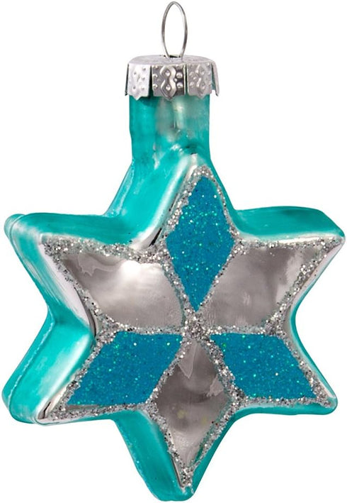 Kurt Adler H8203 Glass Star of David with Glitter Ornament, Set of 6, Blue...