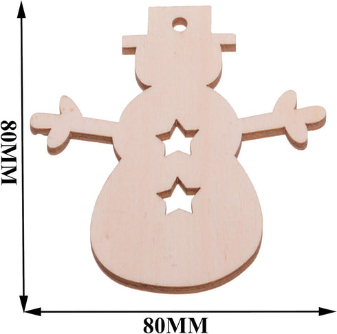 Pack of 50 Wooden Crafts to Paint 3 inch Christmas Tree Hanging Ornaments Unfinished Wood Cutouts Christmas Decoration DIY Crafts (Wooden Snowman ...