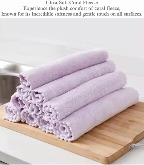 Set of 5 Coral Fleece Turkish Towel Home Textile for Kitchen Cleaning Cloth, 10x10inches (Lilac)...