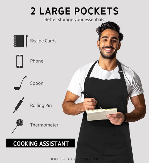 Syntus 4 Pack Chef Apron, Adjustable Bib Apron Waterdrop Resistant Professional Cooking Aprons for Men Women with 2 Pockets, Black...