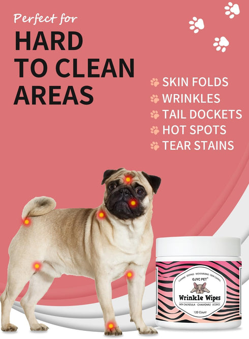 Natural Wrinkle Wipes for Dogs, 120 Count, Hypoallergenic Dog Wipes, Wrinkle Wipes French Bulldog, Cleaning & Deodorizing, Dog Wipes for Grooming ...