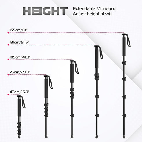 ULANZI TB12 Camera Monopod, 61" Aluminum Photography Monopod with 5-Section Height, Lightweight & Portable Camera Accessories, for Cameras Canon, ...