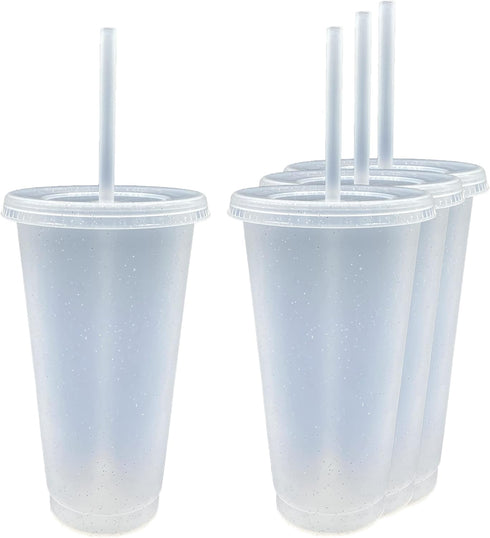 Generic 24 oz Reusable Glittered Translucent Cold Cup with straw and Lid 4 Pack...
