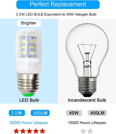 E26 LED Refrigerator Light Bulb 3.5W, 40W Equivalent, Daylight White 6000K 500LM, 25,000 Hour Lifetime, Non-Dimmable Energy Saving ac 100 265v Ref...