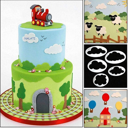 Fewo Set of 9 Hot Air Balloons Cloud Plastic Fondant Cutting Mold Grass Sheep Biscuits Gum Paste Sugar Craft Cookie Cutter Baby Shower Party Cake ...