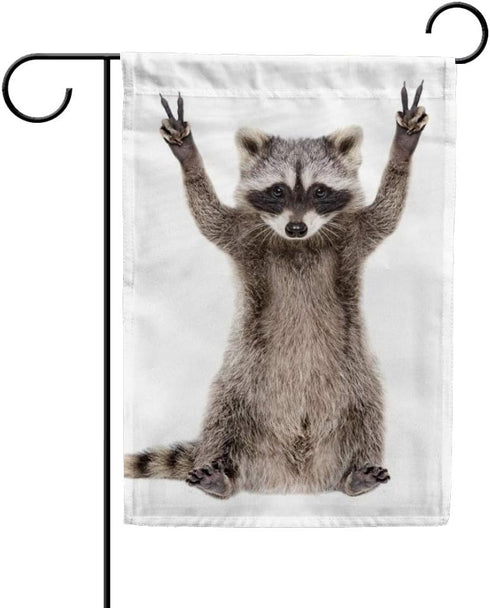 Double Sided Indoor Outdoor Garden Flag Raccoon Showing a Sign Peace Fade Resistant Seasonal Holiday Decorative Yard Flag 12x18"...