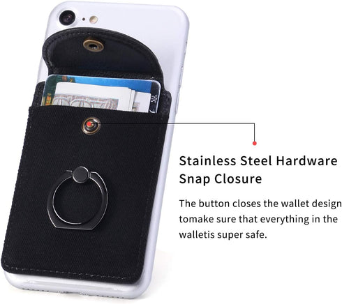 Credit Card Holder for Back of Phone with Ring Stand Stick on Phone Wallet,Ultra-Slim Self Adhesive,RFID Blocking Ring Pocket Wallet(Finger Ring)...