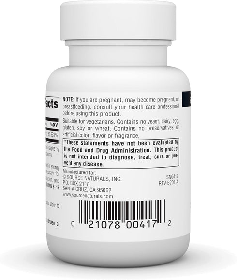 Source Naturals Vitamin B-12, 2000 mcg Supports Energy Production - 50 Lozenges...