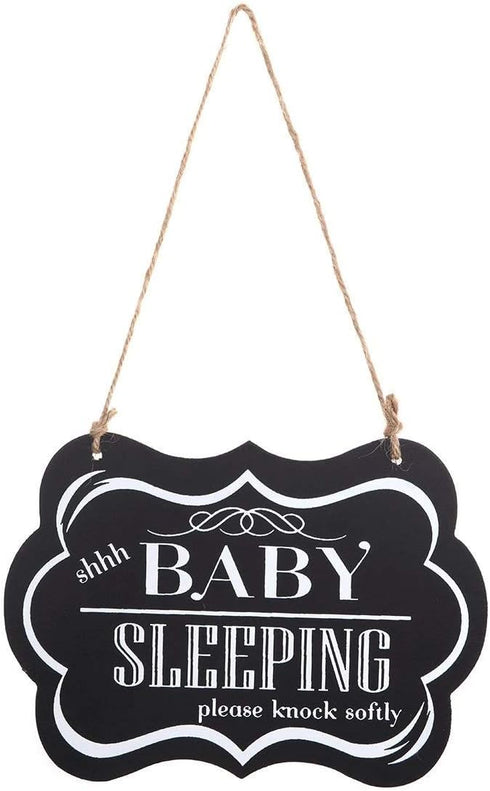 WINOMO Baby Sleeping Sign shhh BABY SLEEPING Please Knock Softly Wood Decorative Sign Nursery Hanging Plaque Baby Door Cot Sign...