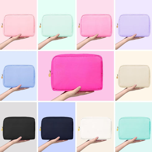 Large Makeup Bag Travel Bag Pouch, Pink Toiletry Bag Makeup Organizer Nylon Bag Cosmetic Preppy Bag Zipper Pouches Brides Bag...