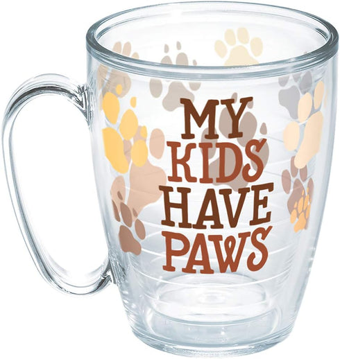 Tervis My Kids Have Paws Made in USA Double Walled Insulated Tumbler Travel Cup Keeps Drinks Cold & Hot, 16oz Mug - No Lid, Clear...