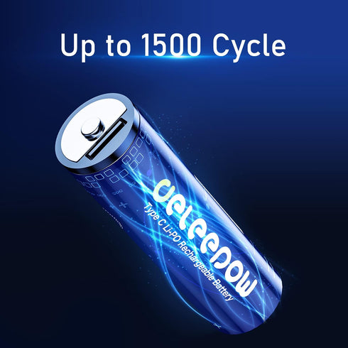 Deleepow Rechargeable AA Batteries USB 3400mWh AA Lithium Rechargeable Batteries 1500 Cycle with USB C Cable 4-Pack...