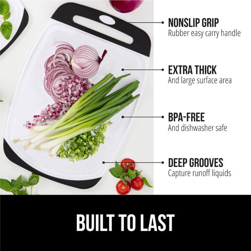 GORILLA GRIP BPA-Free Reversible Kitchen Cutting Board Set of 3, US Designed, Nonporous, Juice Grooves Catch Liquid, Slip Resistant Border, Dishwa...