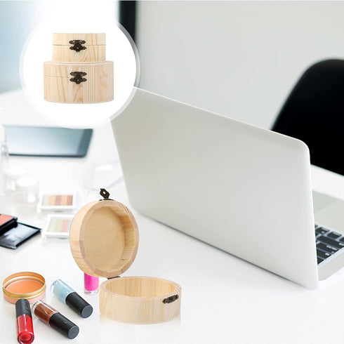 DOITOOL Round Wood Box, Wooden Box with Hinged Lid, Wooden Storage Box, Wood Jewelry Box, Wood Box for DIY Crafts Home Storage (1pc Small size and...