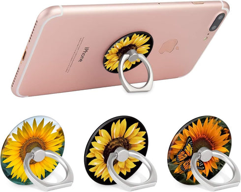 Bonoma Cell Phone Ring Holder Stand, 3 Pack Sunflowers 360 Rotation Universal Smartphone Ring Grip Stand Compatible with Smartphones and Tablets...