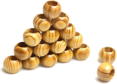 50 Wooden Beads Large Hole Macrame Beads Round Striped Wooden Loose Spacer Beads with Wood Texture for Bead Crafts Making, 15 x 20mm(Light Brown,1...