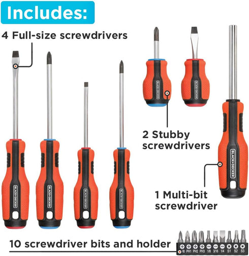 BLACK+DECKER Magnetic Screwdriver Set, 17-Piece (BDHT65003)...